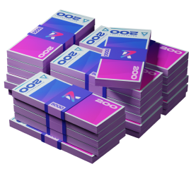 A large pile of cash bundles representing tournament prize pools