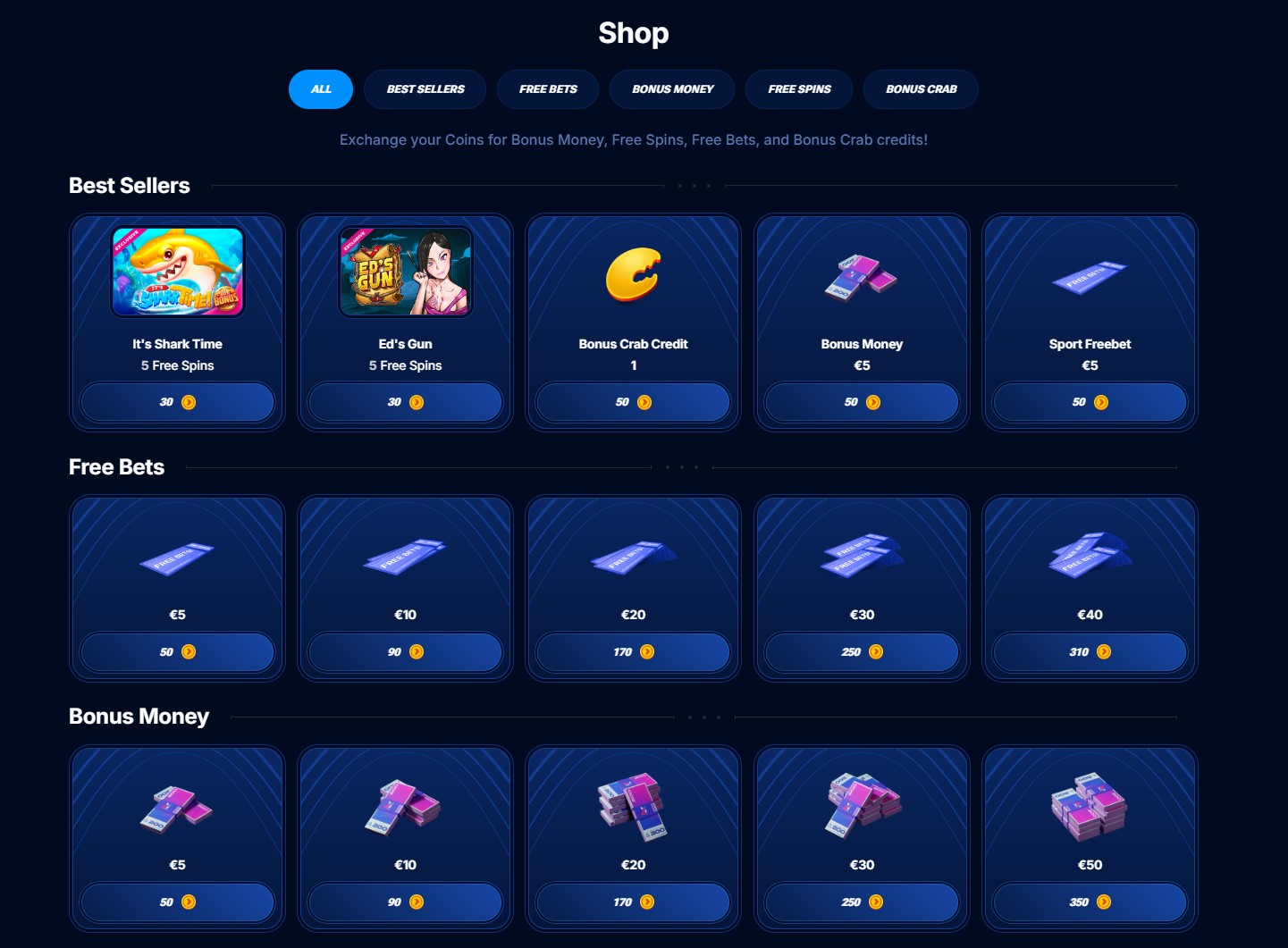Boomerang Casino Bonus Shop rewards